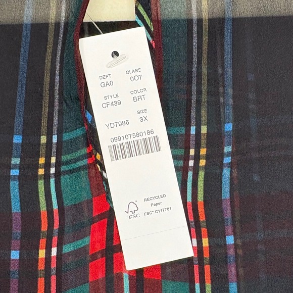 J. Crew Ruffleneck top in Stewart Tartan Chiffon Plaid Sz 3X New With Tag - Picture 12 of 14